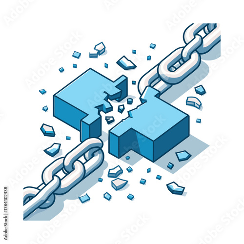 illustration of a broken chain with a shattered puzzle piece link symbolizing weakness and failure.