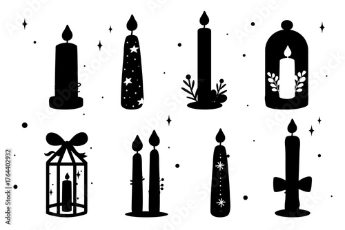 Black silhouette tall christmas candles with elegant festive style