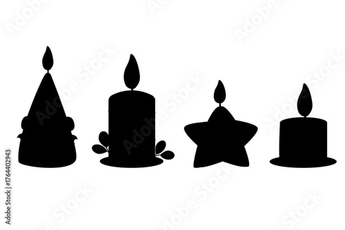 Black silhouette christmas candles with festive holiday design