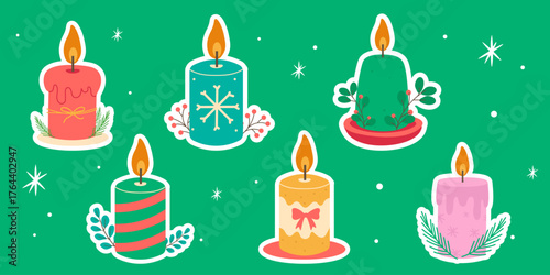 Christmas candle sticker pack with festive glowing lights and decorations