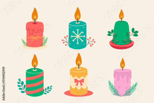 Christmas candle set with colorful festive wax lights and decorations