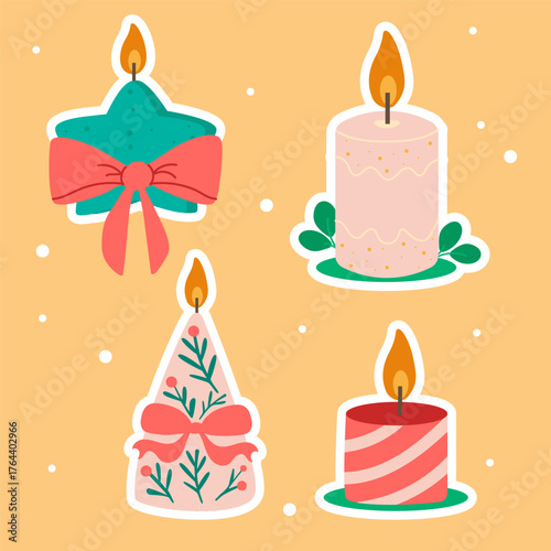 Christmas candle sticker set with festive star and bow decorations