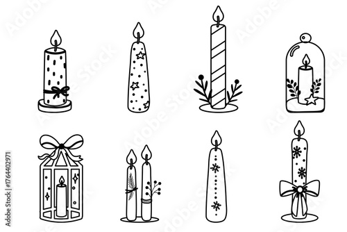 Outline christmas candle set with vintage festive holiday design