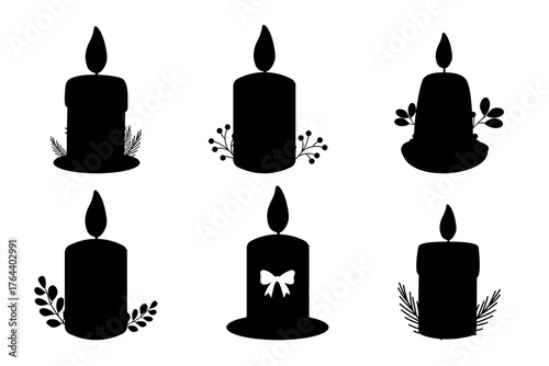 Silhouette christmas candles with pine branches and holiday details