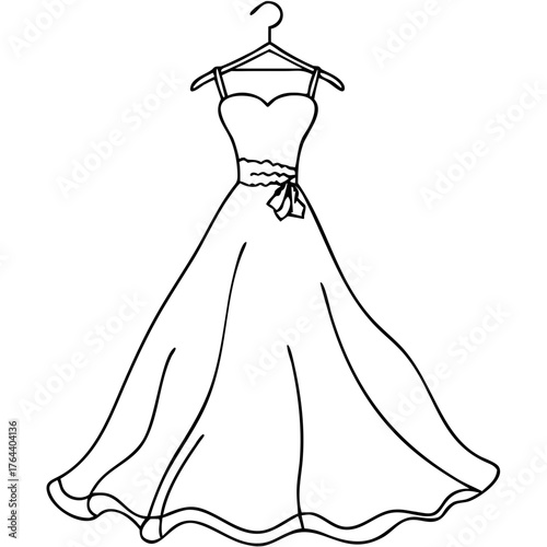 Elegant Wedding Dress Illustration on Hanger for Bridal Blogs, Event Planning Websites, Wedding Inspiration, Fashion Design, and Decor Ideas