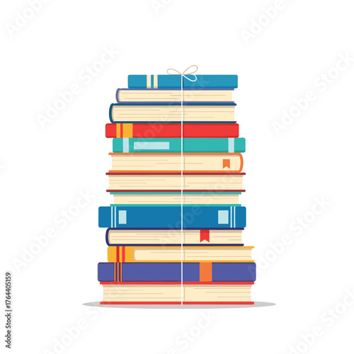 Stack of books tied with string illustration.