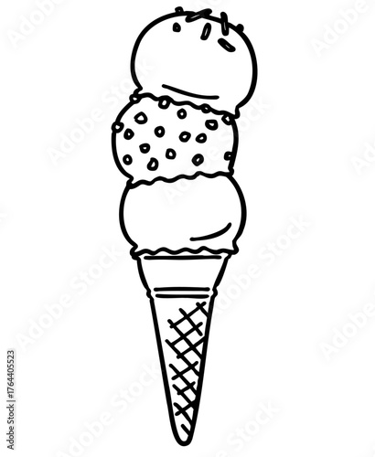 シンプルな手描きのアイスクリーム（トリプル）の線画イラスト
