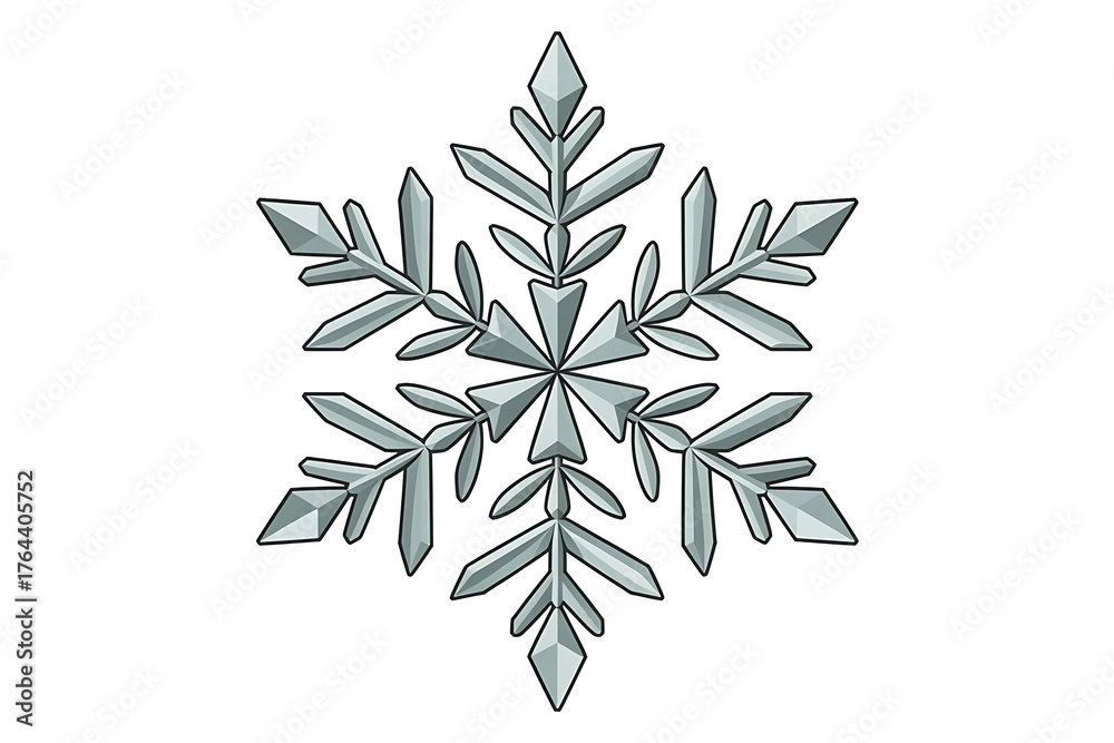 Naklejka premium Intricate, symmetrical snowflake design showcases delicate ice crystal patterns and winter beauty.