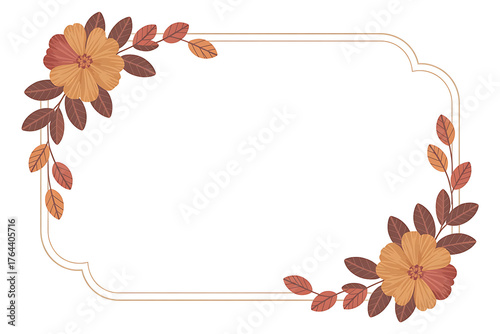 Decorative frame adorned with autumn foliage, flowers, and leaves in warm, earthy tones.