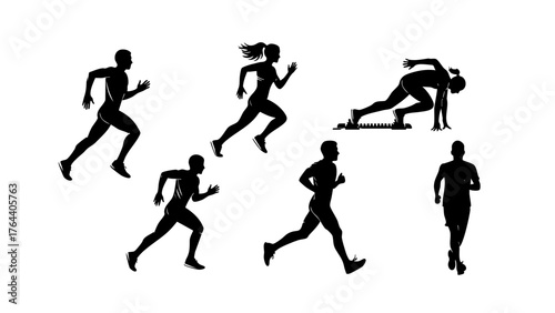 Diverse group of runners in motion, illustrating the dynamic energy of athletic pursuits and fitness activities