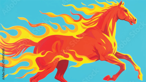 Horse With Blazing Flames Illustrator Artwork Banner Background Design Template 