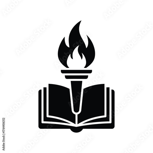 Symbol of knowledge and illumination open book with flaming torch icon vector art vector