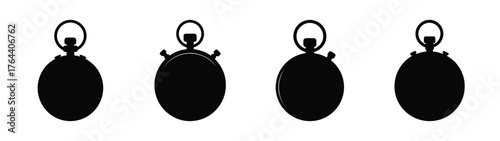 Set of four vintage pocket stopwatches isolated icons representing time measurement and chronometers