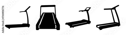 Four treadmills diverse views collection for fitness exercise and cardio workout machines