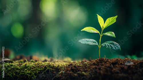 close up of green seed germinating from the soil