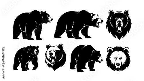 Black and White Bear Silhouette Illustrations for Wildlife Projects