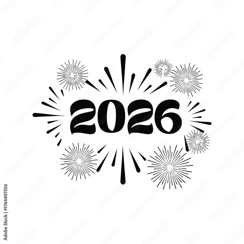 Obraz premium Happy new year 2026 celebration burst fireworks number typography design vector