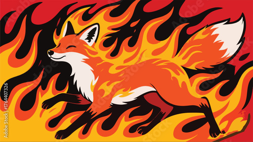 Cute Fox With Burning Flames Illustrator Artwork Banner Background Design Template 