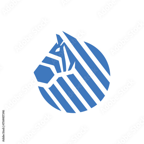 Minimalist Zebra Head in Blue and White , Abstract Animal Icon
