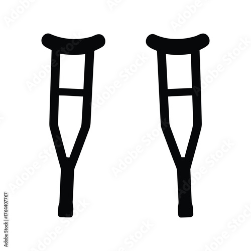 Pair of medical crutches hand drawn illustration symbol healthcare support mobility aid vector