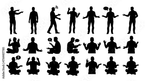 Silhouette People Talking Gesture Set Diverse Communication Icons