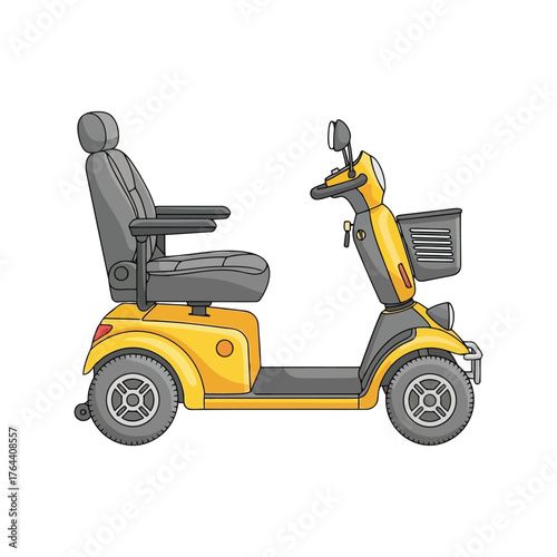 Yellow mobility scooter with basket for senior independence and accessible transportation vector