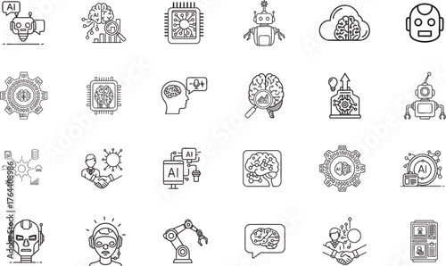 Artificial intelligence digital brain outline icon