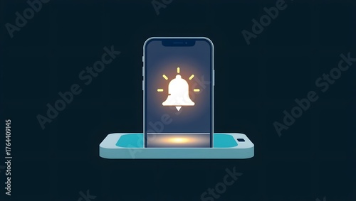 Vector illustration of smartphone with glowing notification bell icon