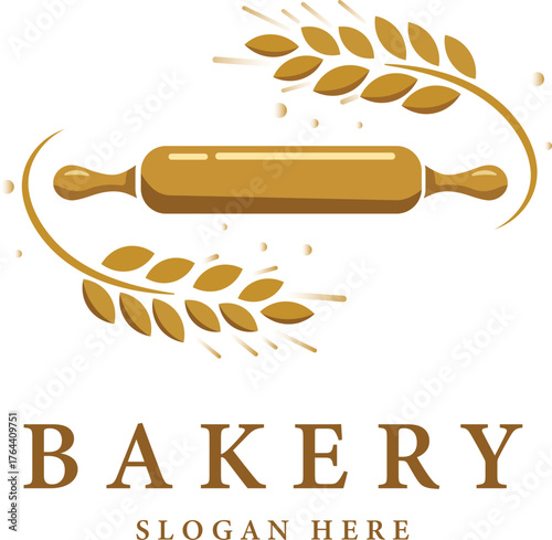 Bakery Logo Vector Design Illustration. Elegant bakery logo design with wheat and rolling pin for branding and advertising.