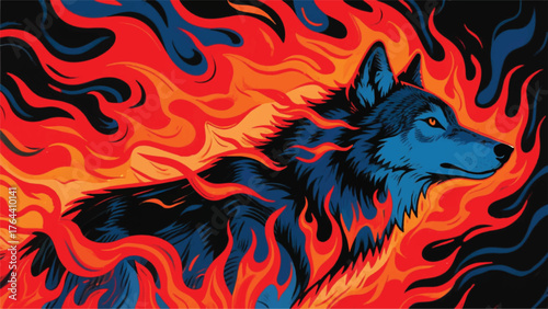 Wolf With Burning Fire Illustrator Artwork Banner Background Design Template 