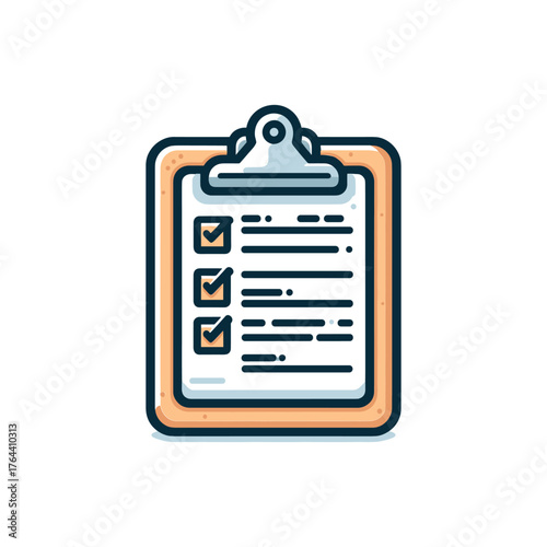 Illustration of a clipboard with a checklist on a white background.