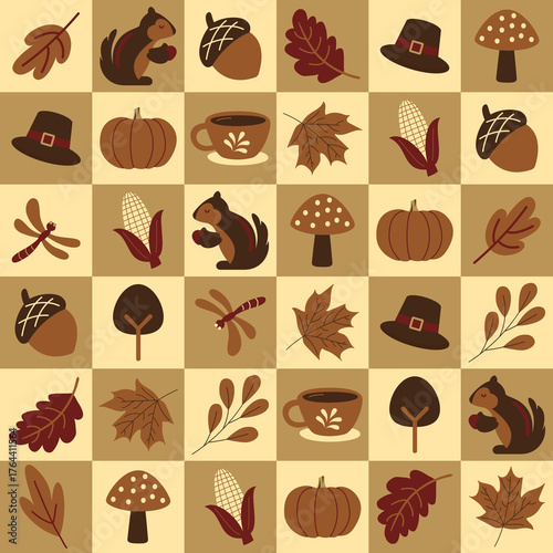 Thanksgiving seamless pattern illustration set and autumn harvest elements