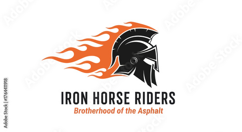 Iron Horse Riders Motorcycle Club Emblem with Flaming Helmet.