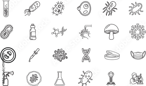 Microbiology science bacteria research outline icon