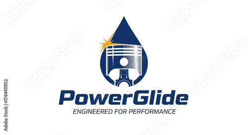 PowerGlide automotive logo with piston inside an oil drop.