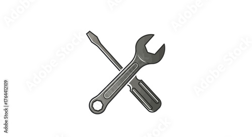 Crossed wrench and screwdriver repair tools icon isolated.