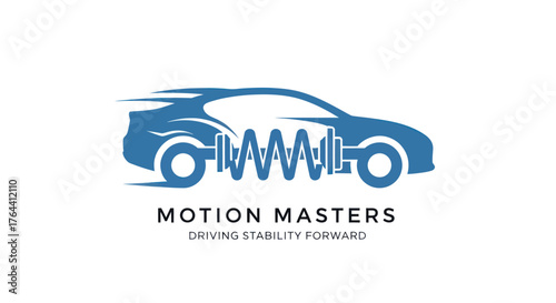 Motion Masters logo featuring a blue car with a unique design and text.