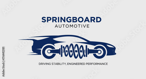 Springboard Automotive logo design featuring a sleek car silhouette and suspension system.