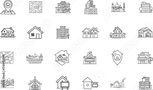 Real estate property housing line icon