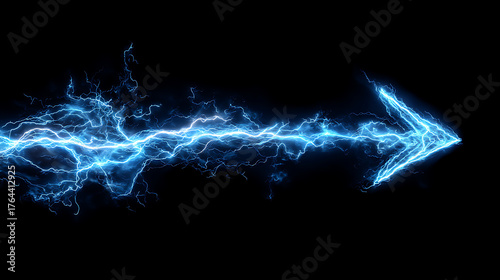 Electric blue arc arrow streaks across a black background with jagged neon energy trails, dynamic!!!