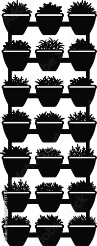 Modern vertical garden planter system for small spaces featuring multiple succulents and greenery ideal for urban balconies and patios vector