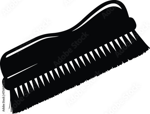 Black cleaning brush with ergonomic handle for home and professional use scrubbing dirt and grime surfaces vector