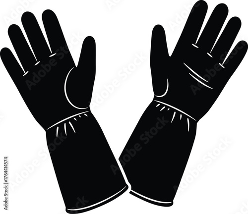 Pair of black work gloves offering protection and grip for manual labor and outdoor activities clean cut style vector