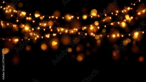 Warm ambient lights glowing in the dark, creating a magical atmosphere with bokeh effect for celebrations, parties, and festive decorations in a cozy setting
