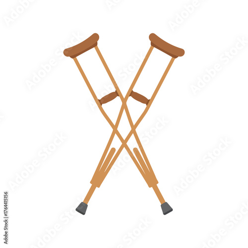 Wooden medical crutches crossed isolated for mobility assistance and recovery support vector