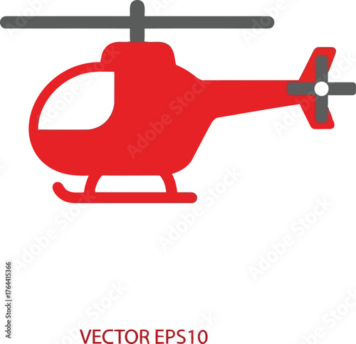 Red helicopter icon flat design transportation aviation vector