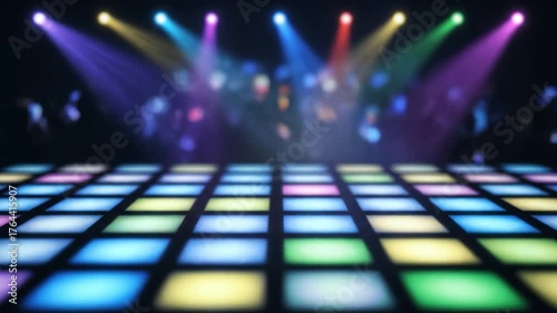 Vibrant dance floor with colorful lights creates lively atmosphere for nightlife, enhancing festive mood and inviting everyone to enjoy ultimate party entertainment experience