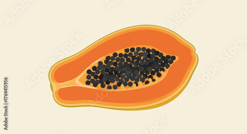 Illustrative papaya half showcasing the vibrant colors and unique texture
