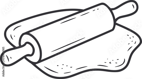Black and white line drawing rolling pin flattening dough baking cooking