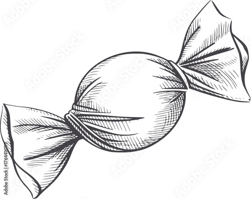 Black and white sketch of a twisted candy wrapper drawing